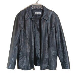 Jones New York Leather Jacket Women’s M Black Vtg 90s Y2K Softshell Zip Casual